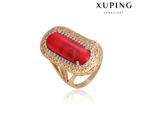 Кольцо Xuping с красной вставкой и белыми фианитами позолота 18К 10006423